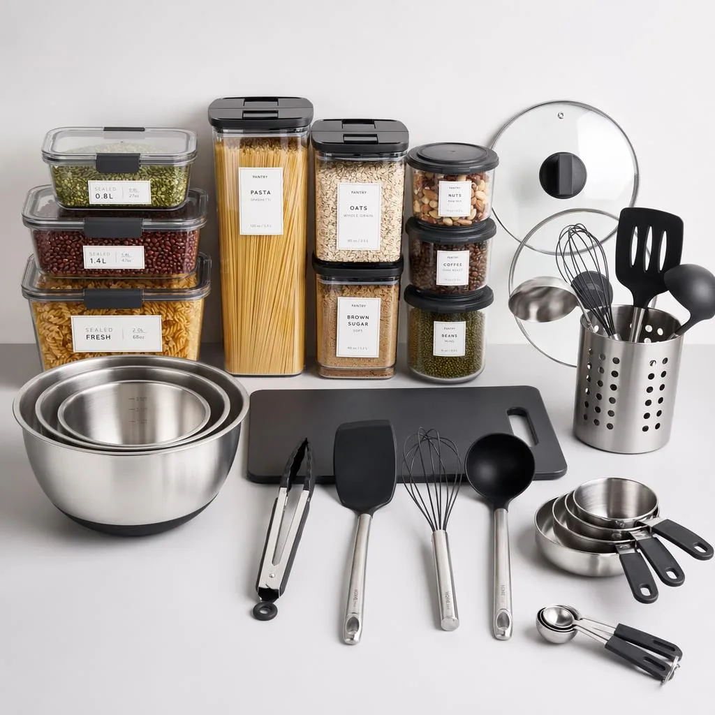 Contenitori cucina e utensili in acciaio organizzati per celiaci