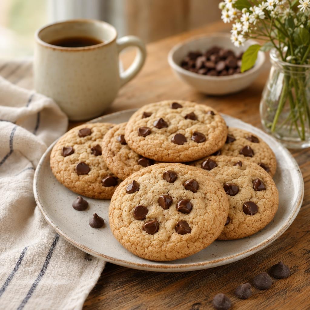 Cookies senza glutine con gocce di cioccolato su piatto